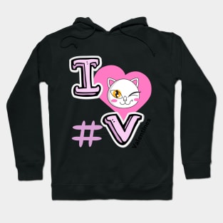 I LOVE VALENTINES - Heart with Cat wink Hoodie